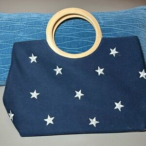 Vintage Amanda Smith Patriotic Navy Csnvas Bag w/Embroidered Stars. Etc